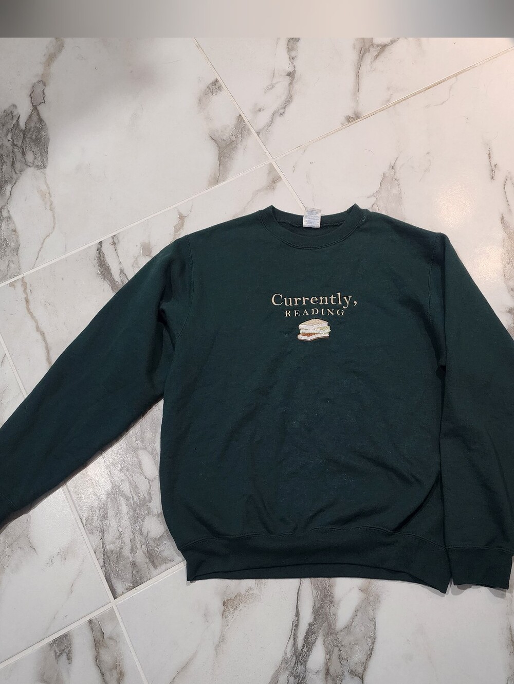 Unisex Dark Green 'Currently, Reading' Crewneck Sweatshirt